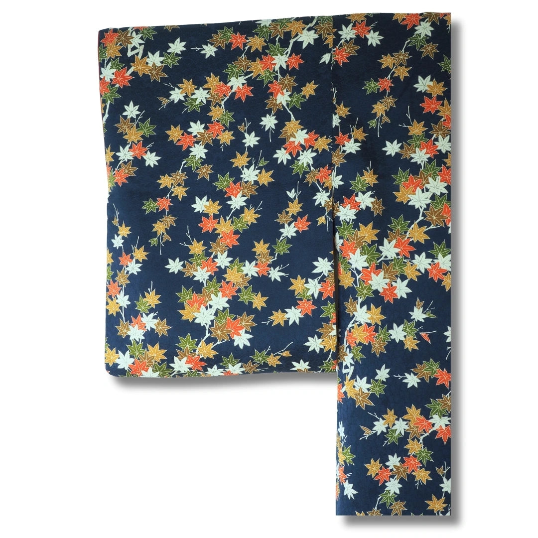 Vintage Damen Komon Kimono Blau mit Ahornblättern 