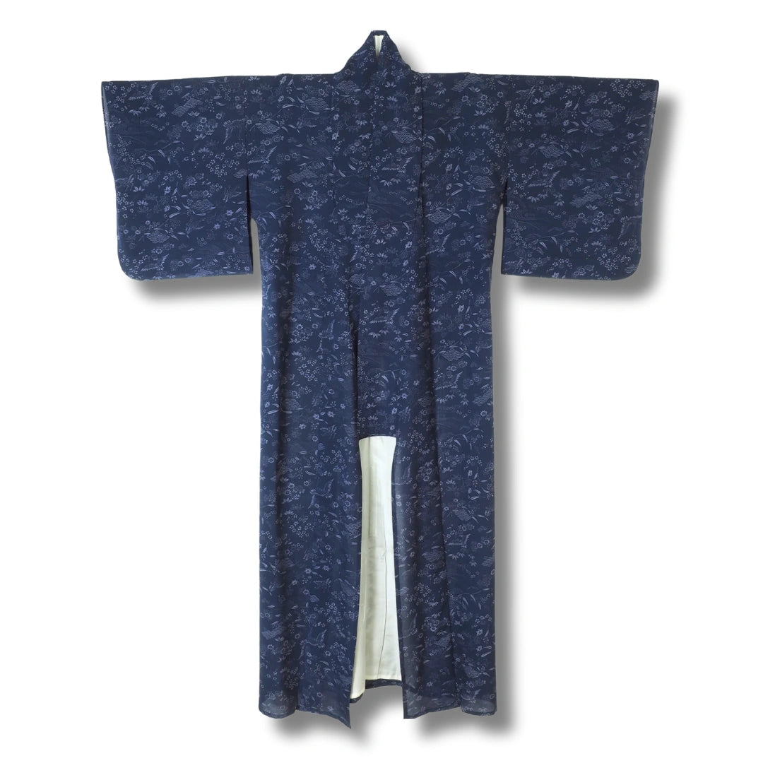 intage Damen Komon Kimono Blau mit Blumen
