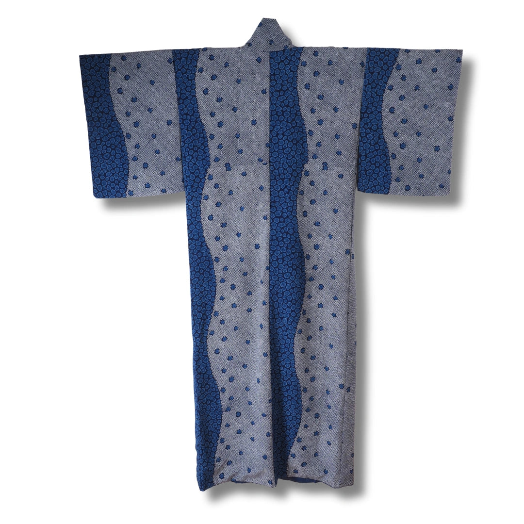 Vintage Komon Damen Kimono mit Shibori Färbung – Blau