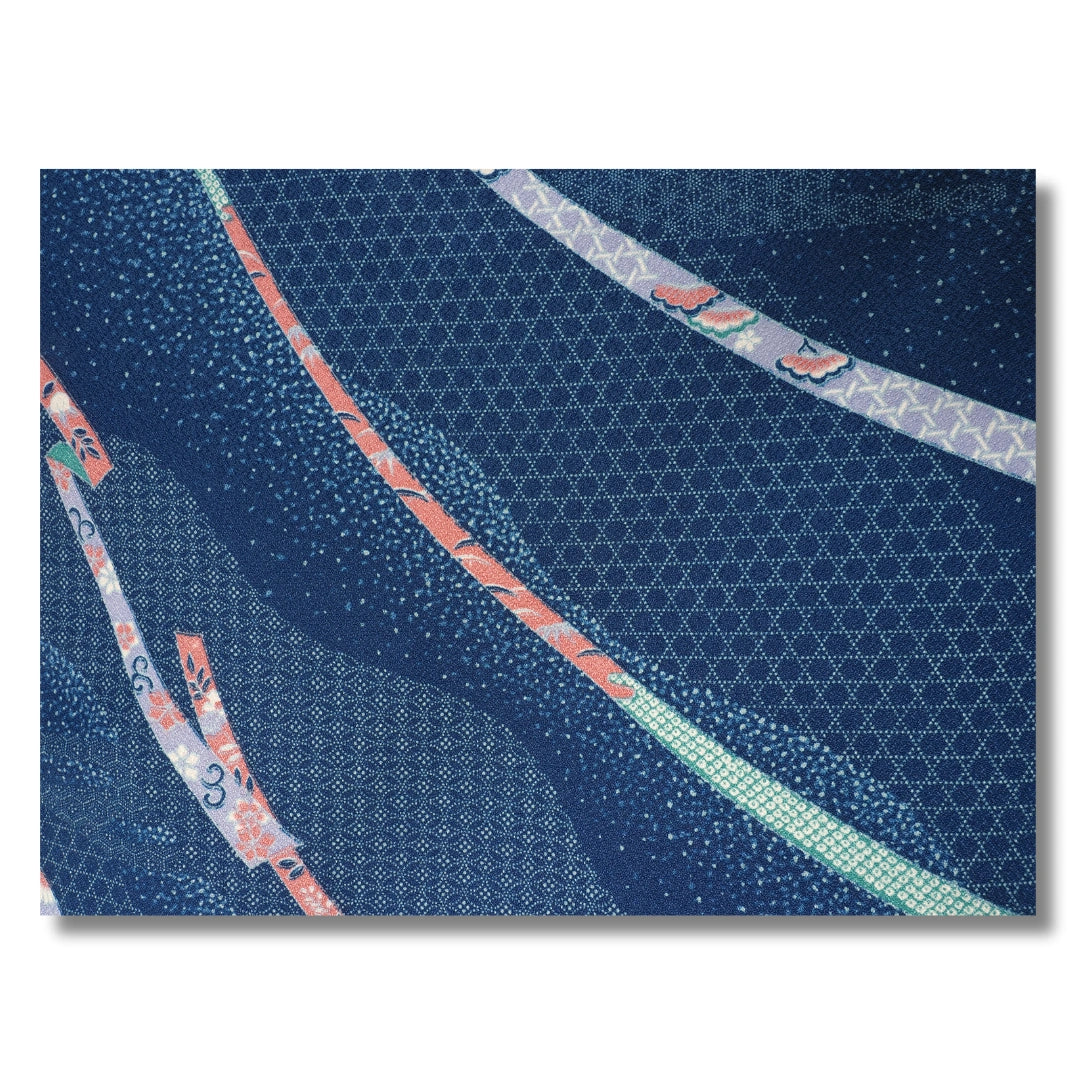 Vintage Damen Komon Kimono Dunkelblau mit Streifen