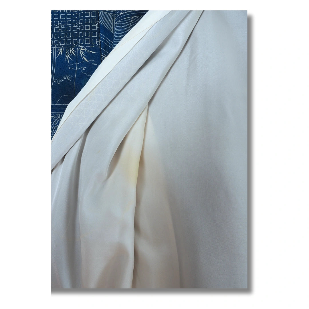 Vintage Damen Komon Kimono blau mit weißem Muster