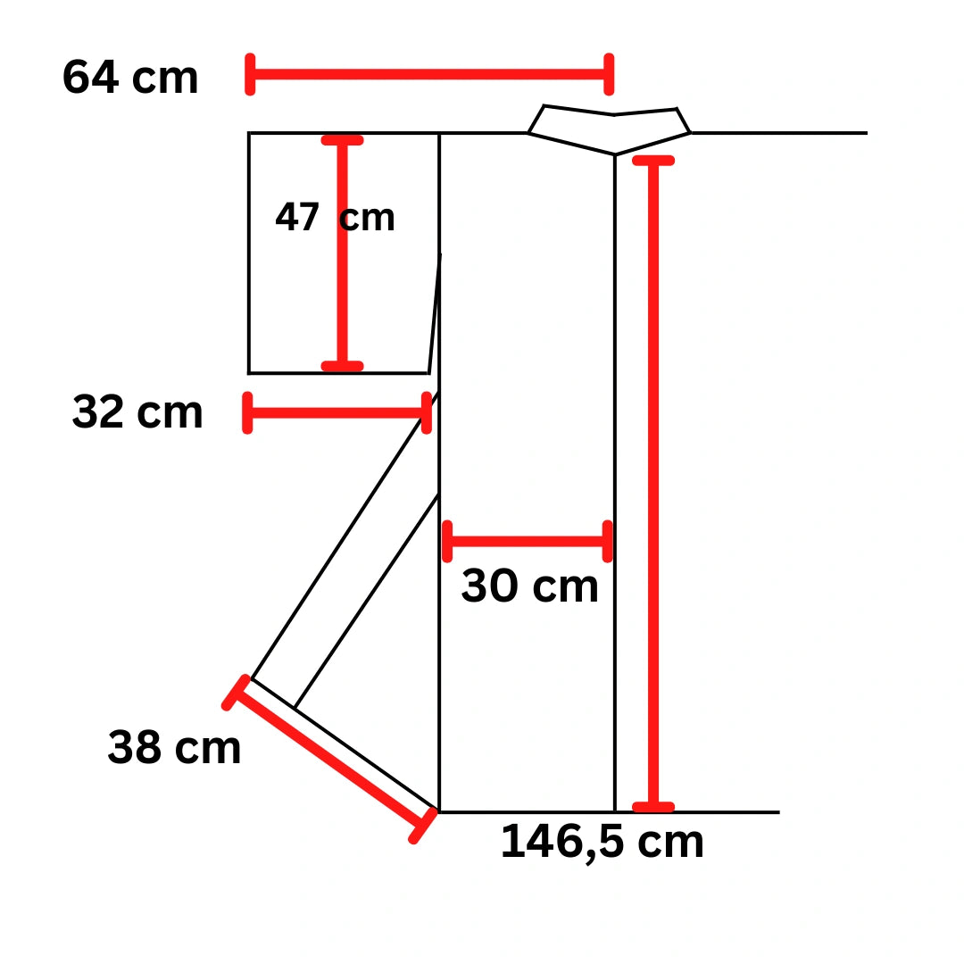 Maßgrafik eines Komon Kimono mit Abmessungen