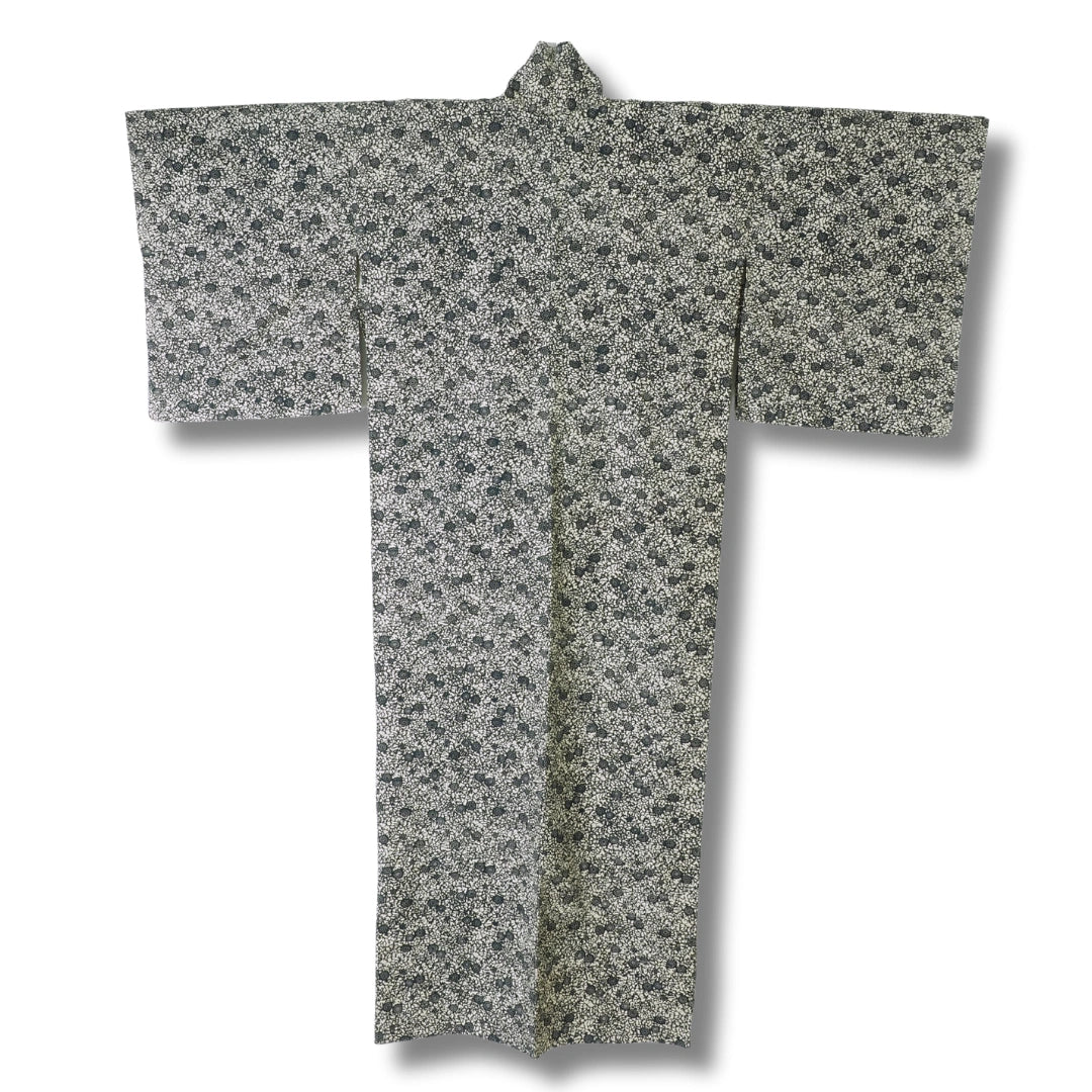 Vintage Damen Komon Kimono blau-weiß mit Blumen