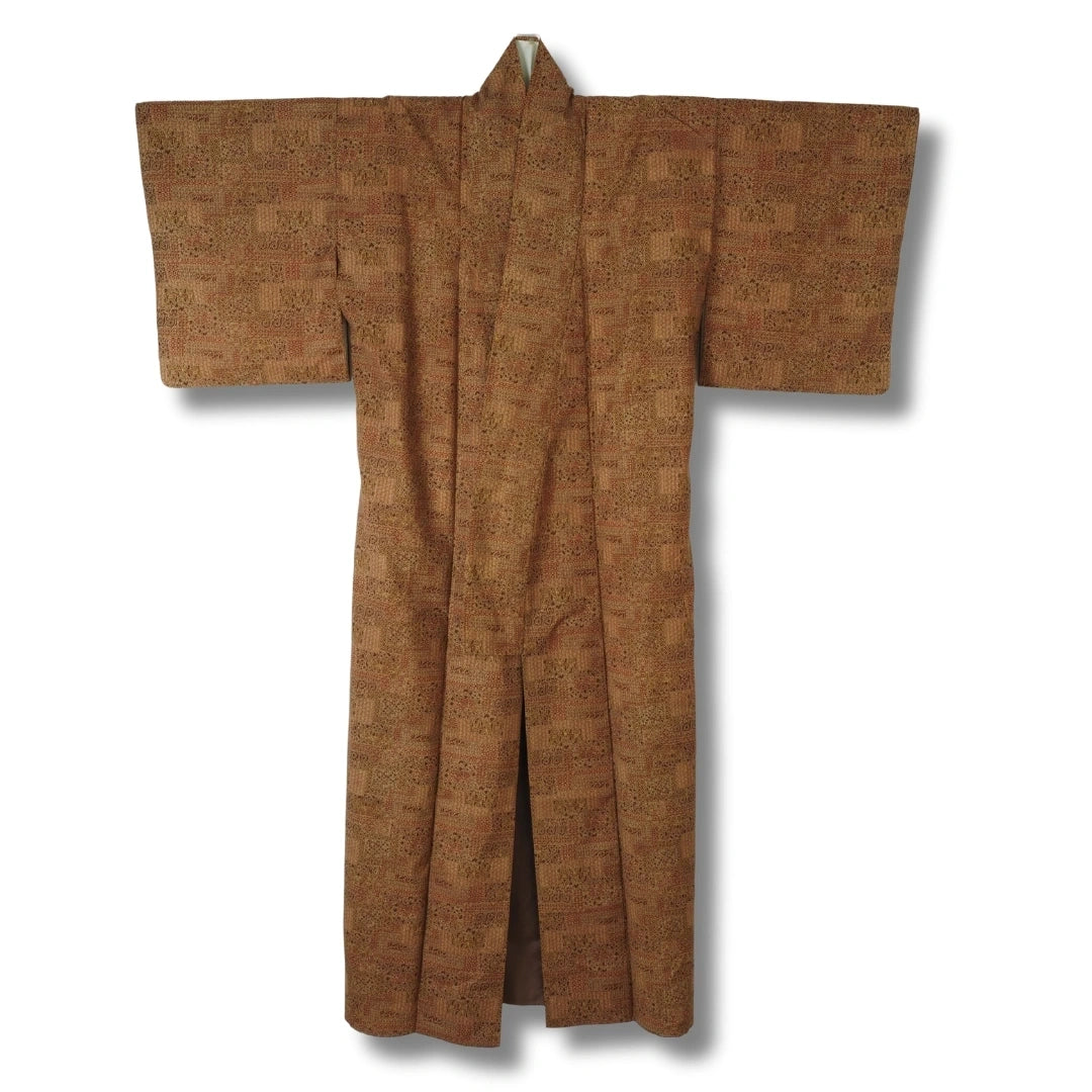 Vintage Damen Komon Kimono Braun mit Muster