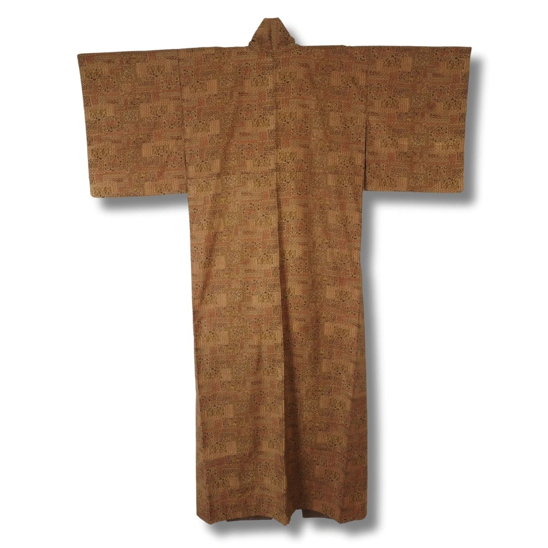 Vintage Damen Komon Kimono Braun mit Muster