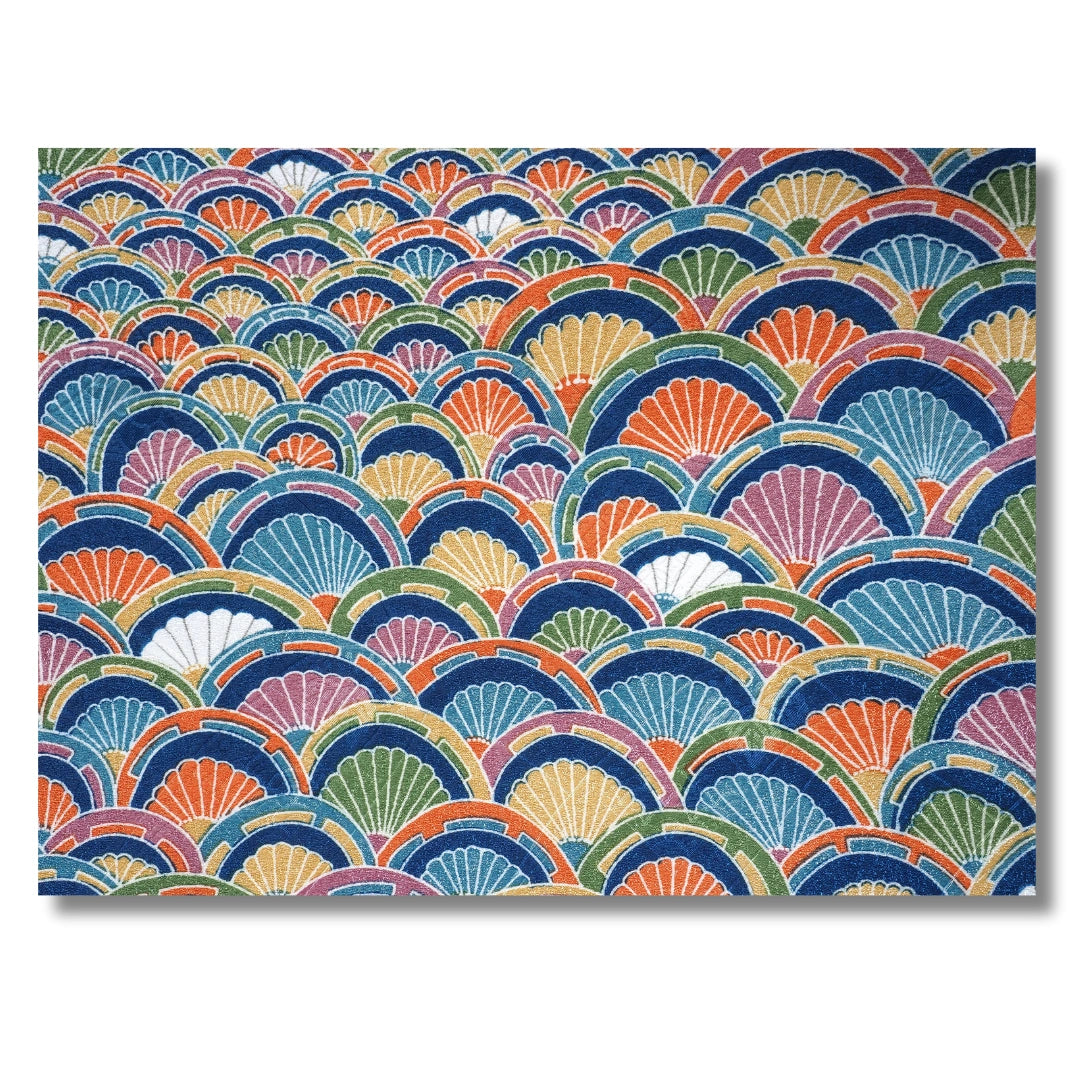 Vintage Damen Komon Kimono mit bunten Fächermuster