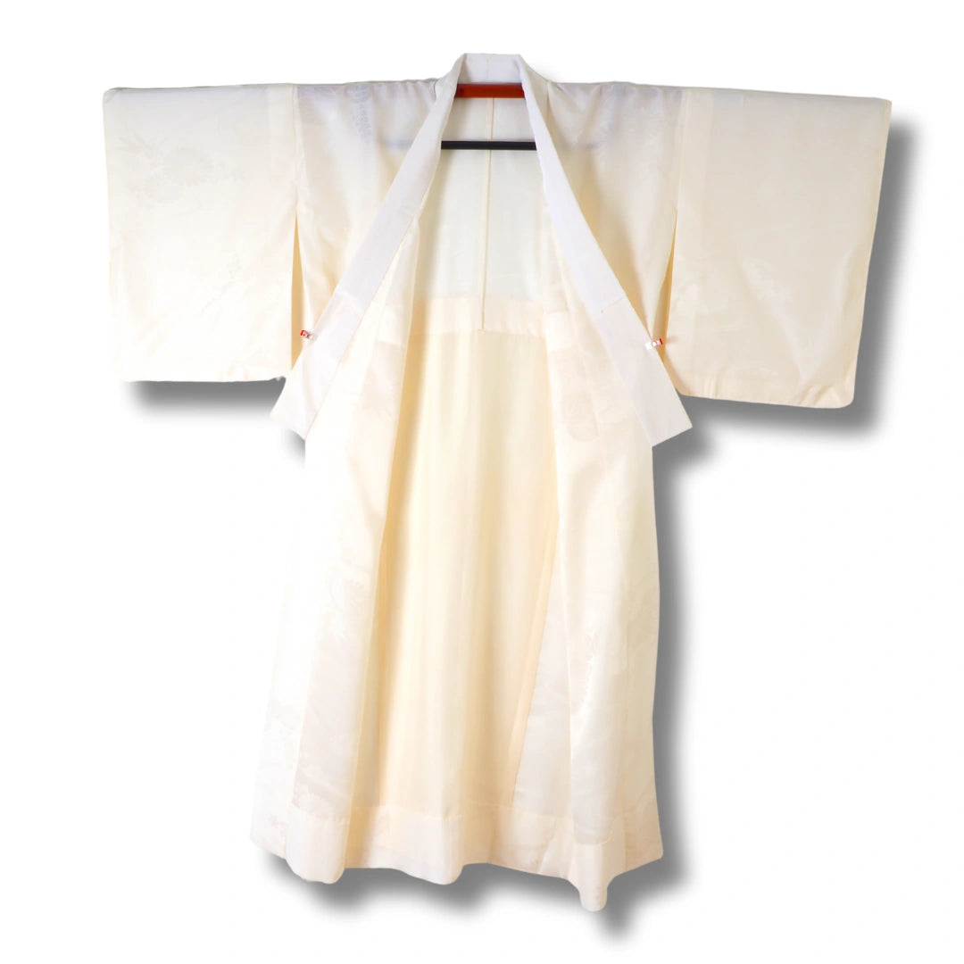Vintage Damen Naga-Juban elfenbeinweiß mit Blumen