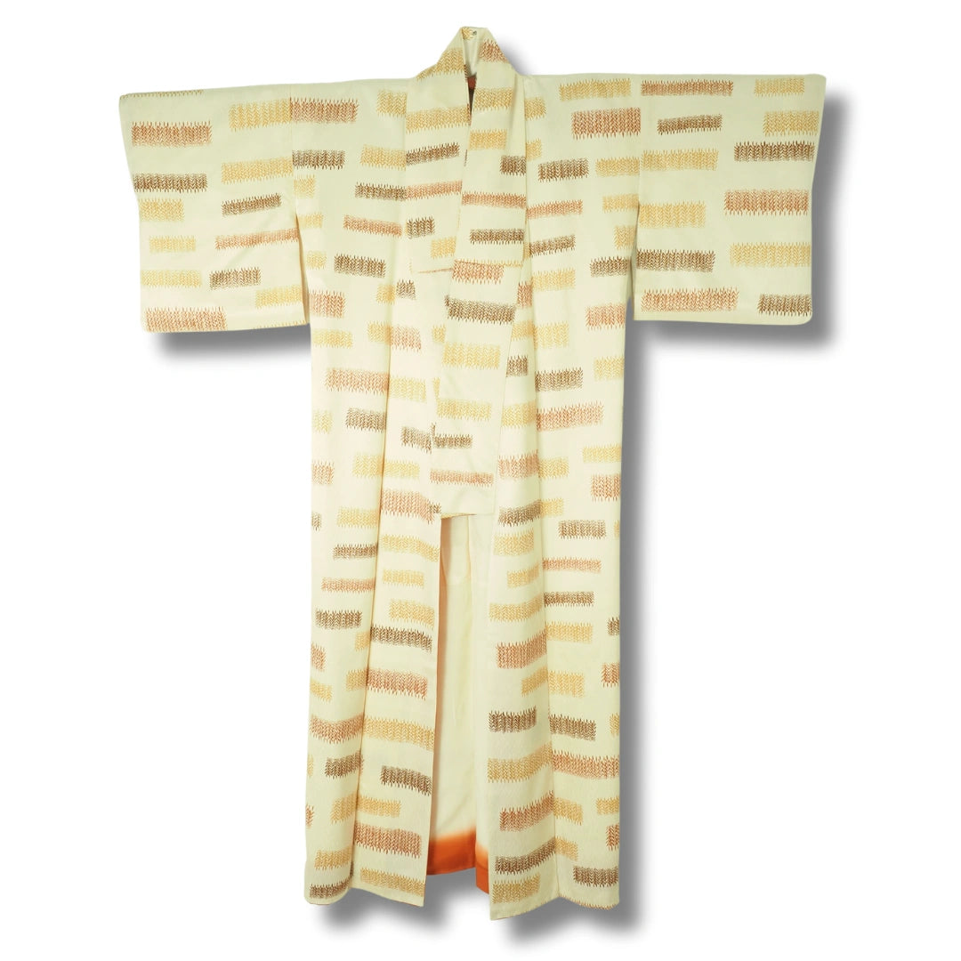 Vintage Damen Komon Kimono Creme mit Getreidemuster