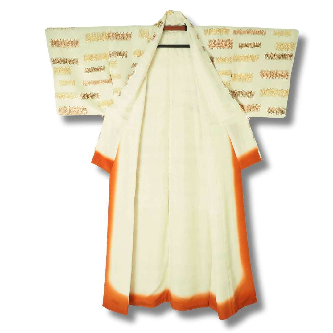 Vintage Damen Komon Kimono Creme mit Getreidemuster
