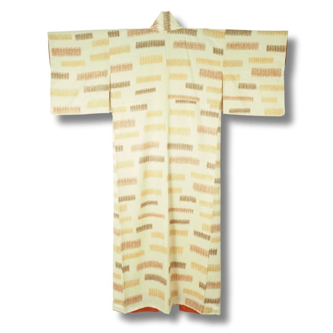 Vintage Damen Komon Kimono Creme mit Getreidemuster