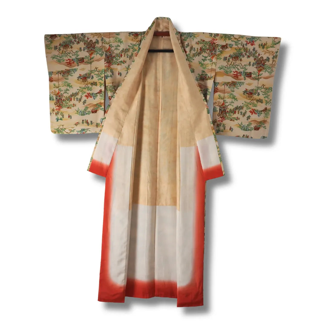 Innenansicht des Vintage Komon Kimono mit rotem Innenfutter
