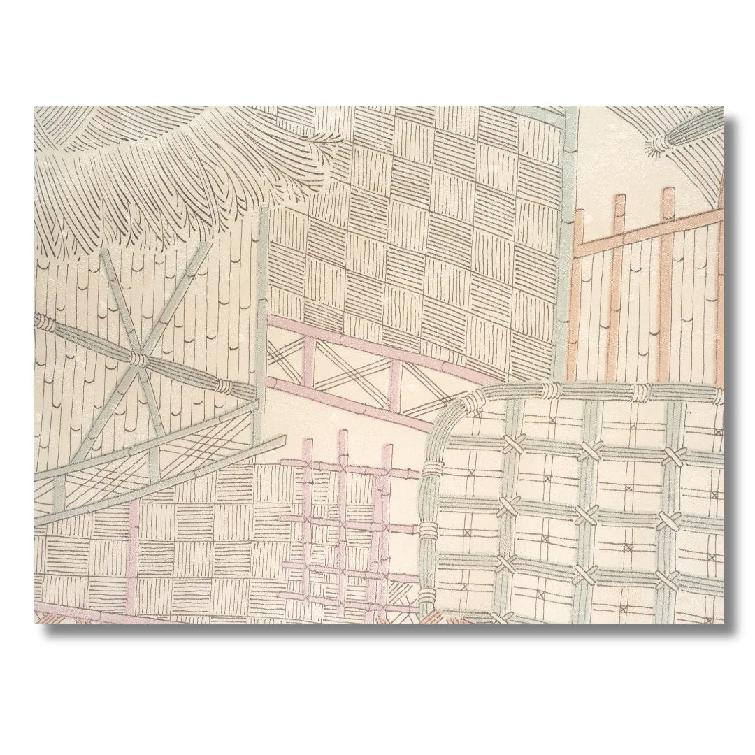Vintage Damen Komon-Kimono – Creme mit Hellgrünem Muster