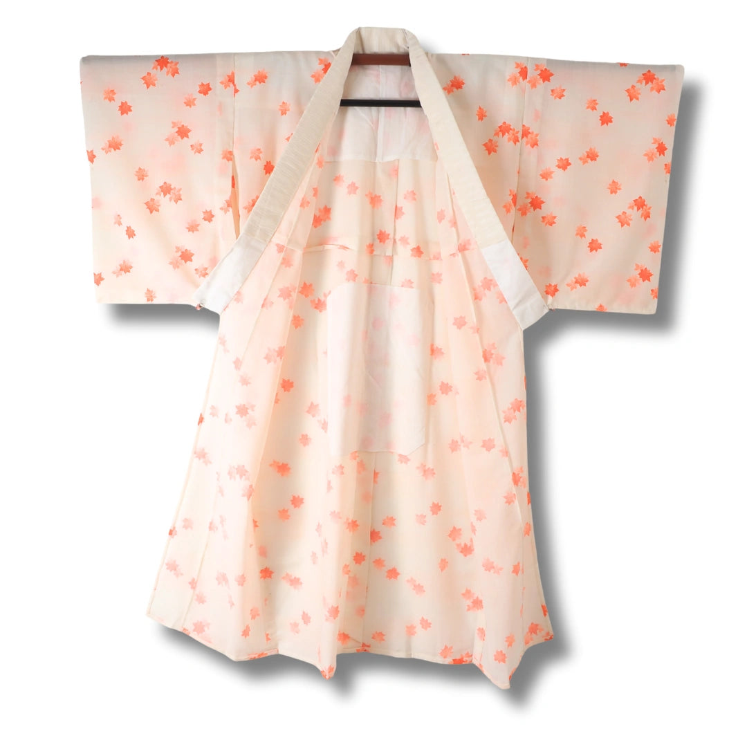 Vintage Damen Naga Juban Creme mit neonpinken Ahornblättern