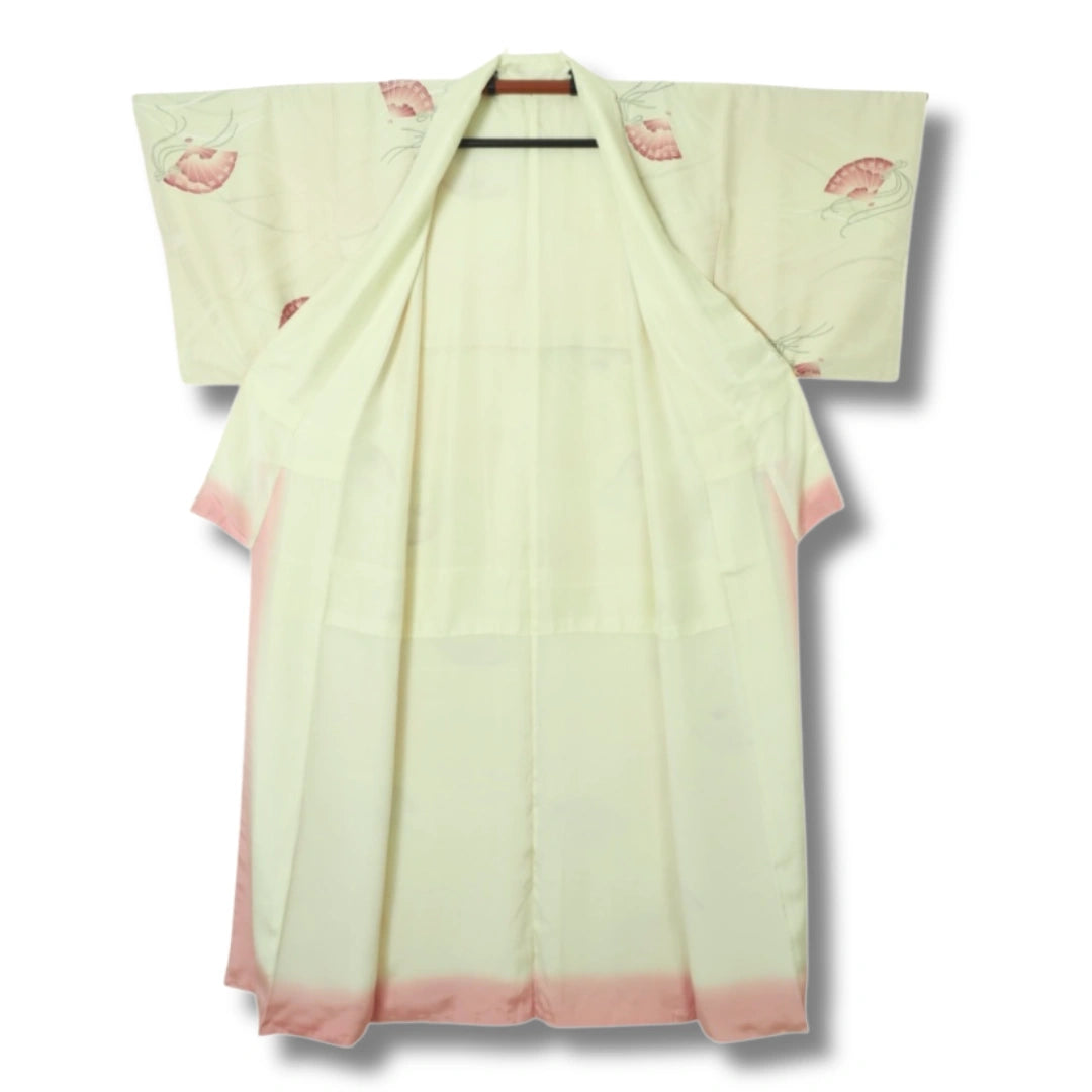Vintage Damen Kimono creme rosa Fächer