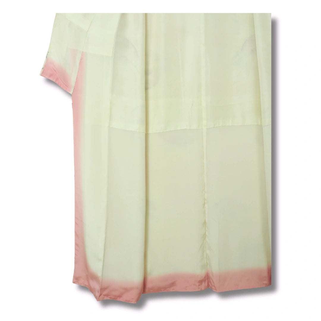 Vintage Damen Kimono creme rosa Fächer