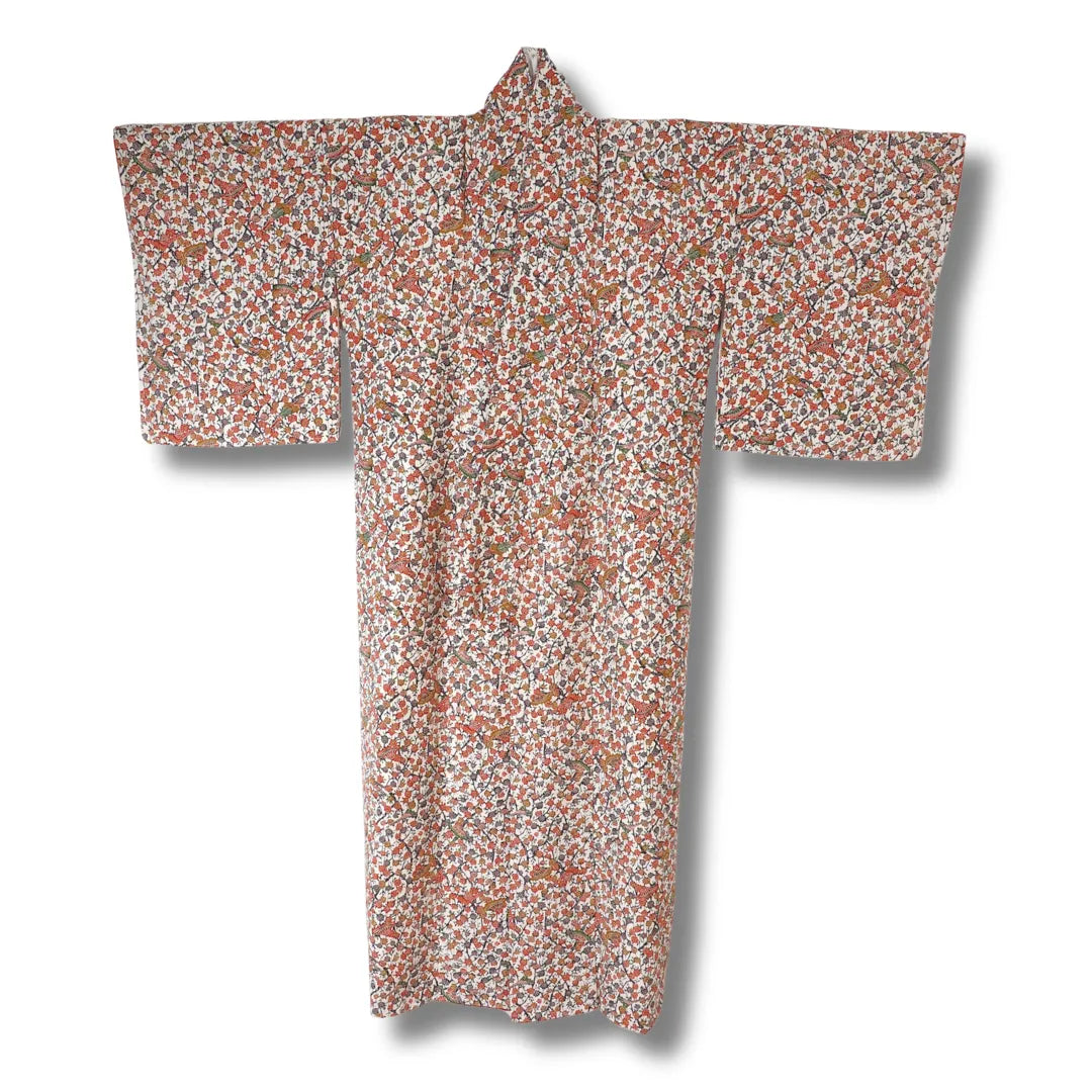 Vintage Komon Kimono creme mit floralem Muster