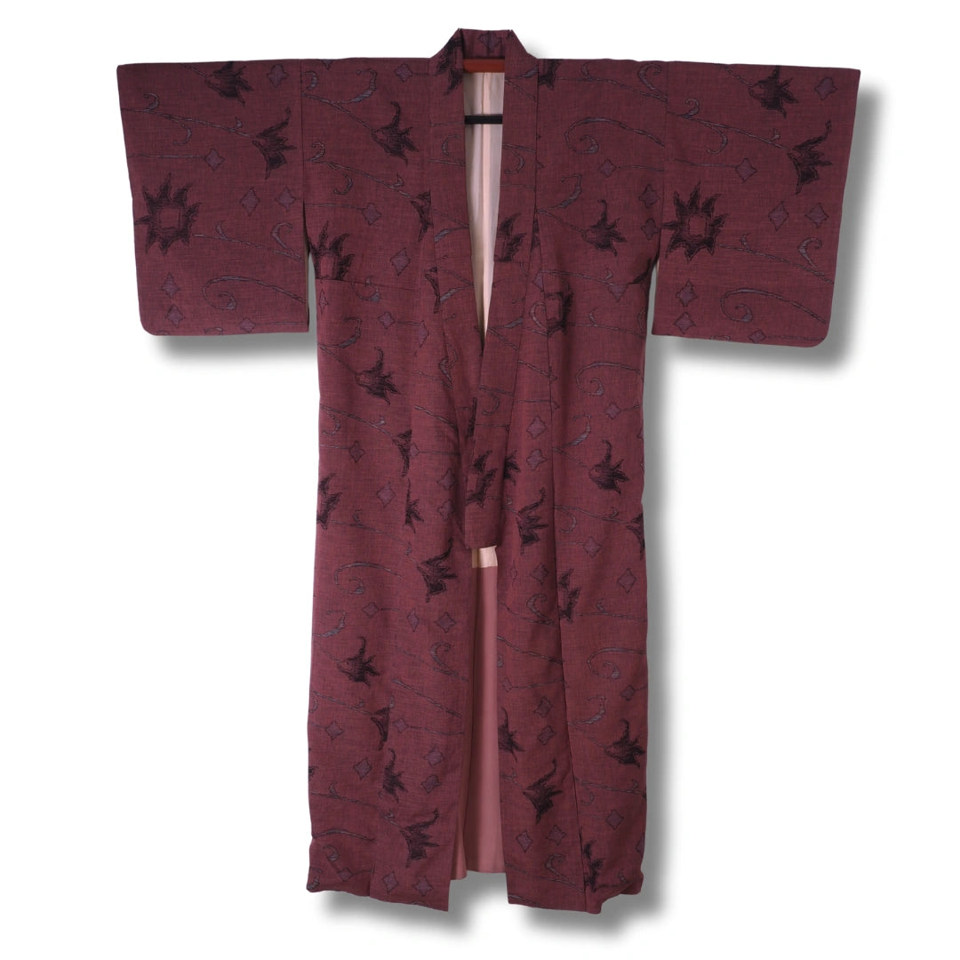 Vintage Komon Damen Kimono in Dunkelrosa mit Muster