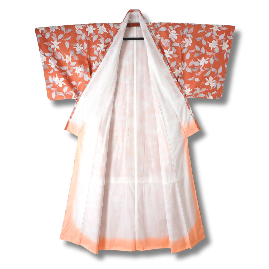 Vintage Damen Komon Kimono orange mit Blumenmuster