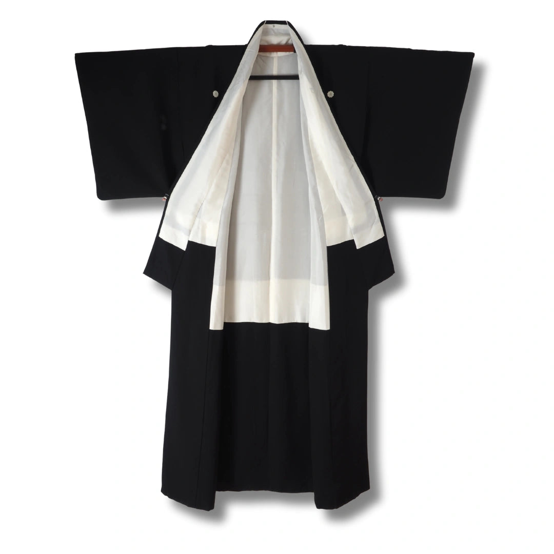 Vintage Damen Mofuku Kimono Schwarz mit 5 Kamon