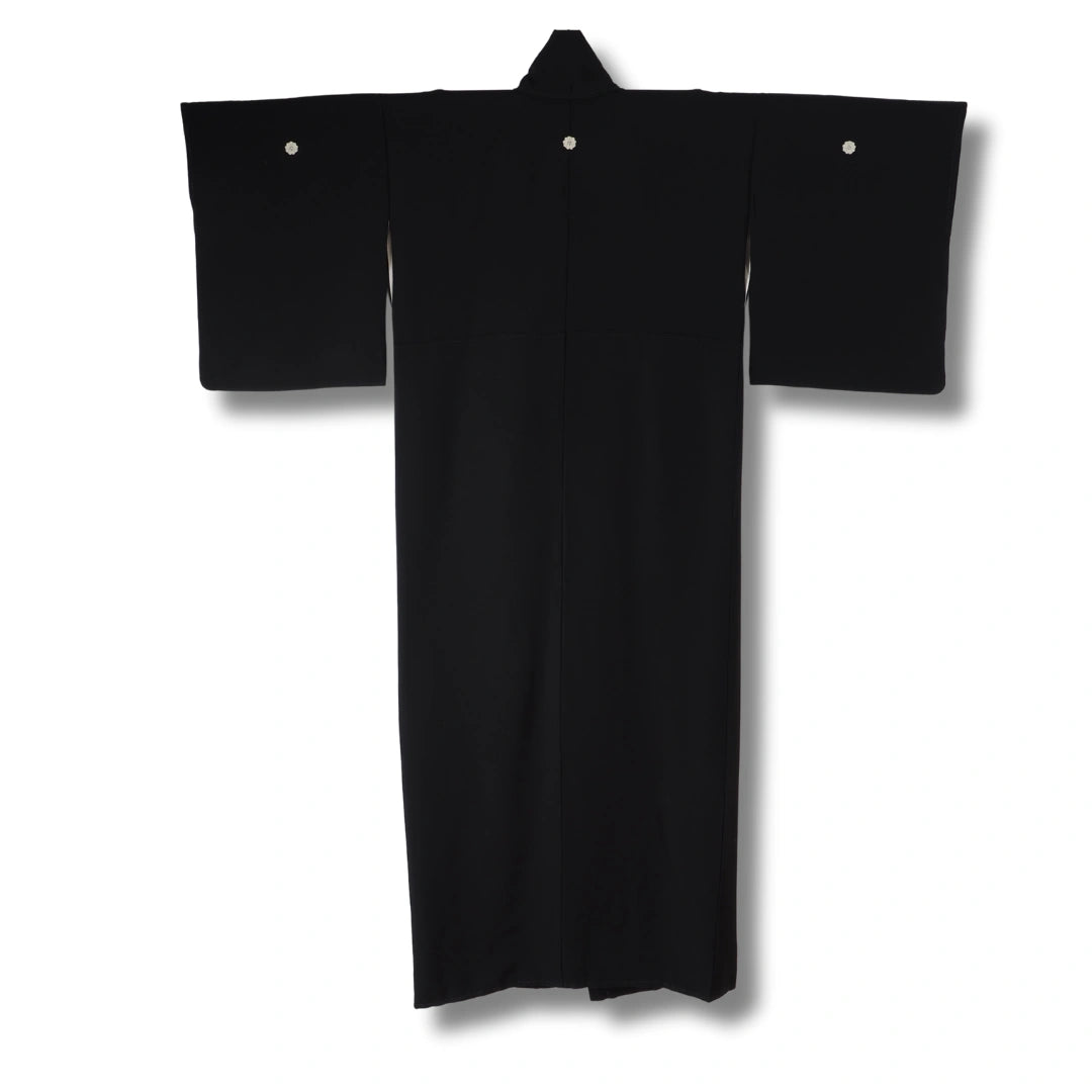 Vintage Damen Mofuku Kimono Schwarz mit 5 Kamon