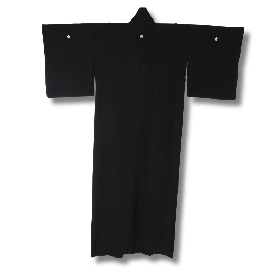 Vintage Mofuku Damen-Kimono Schwarz mit Kamon