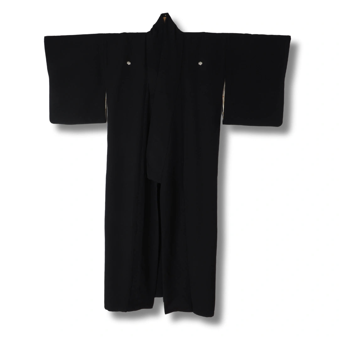 Vintage Damen Kimono Schwarz mit 5 Kamon