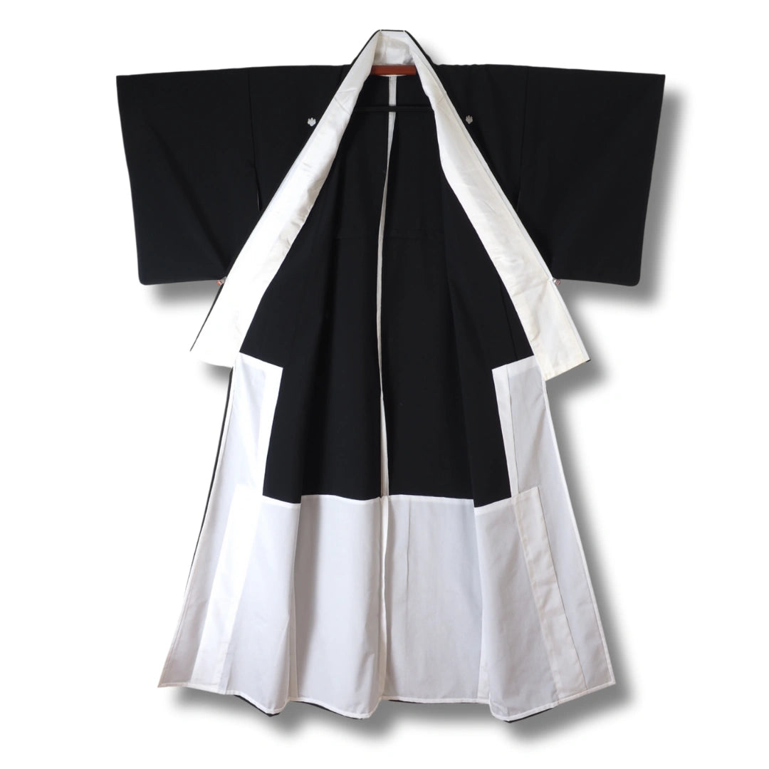Vintage Damen Mofuku Kimono Schwarz | 5 Kamon Wappen