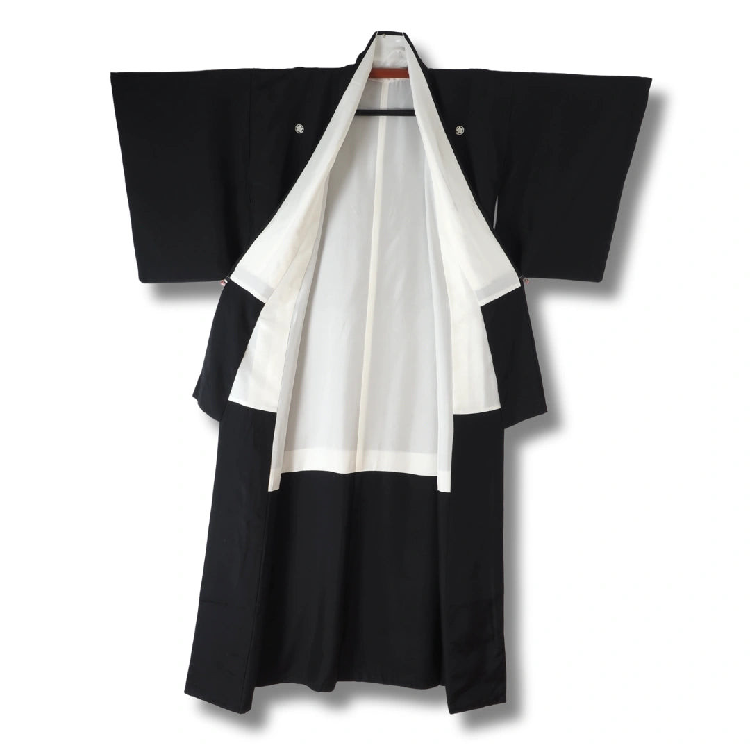 Vintage Damen Mofuku Kimono Schwarz mit 5 Kamon