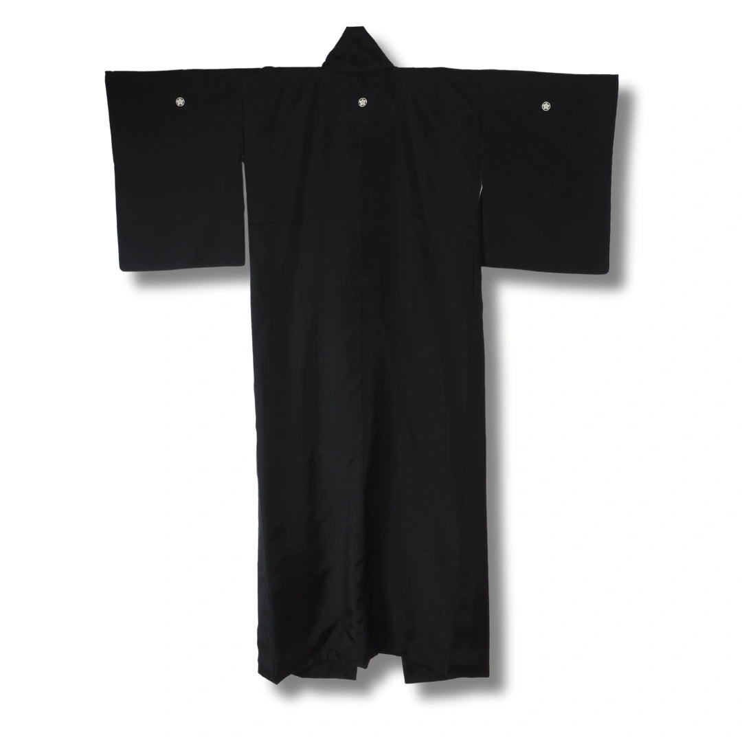 Vintage Damen Mofuku Kimono Schwarz mit 5 Kamon