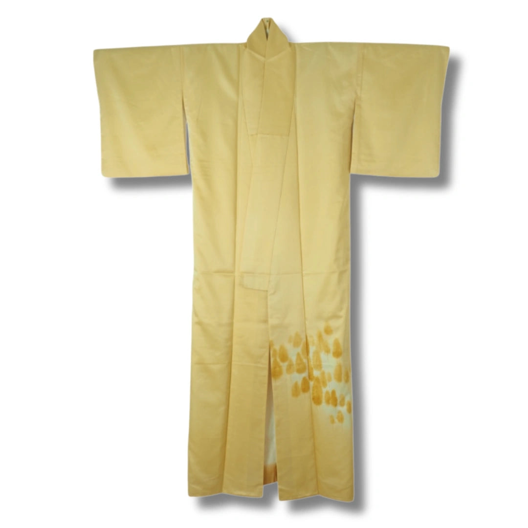 Vintage Tsukesage Kimono – gold-gelbe mit Baum-Motiven