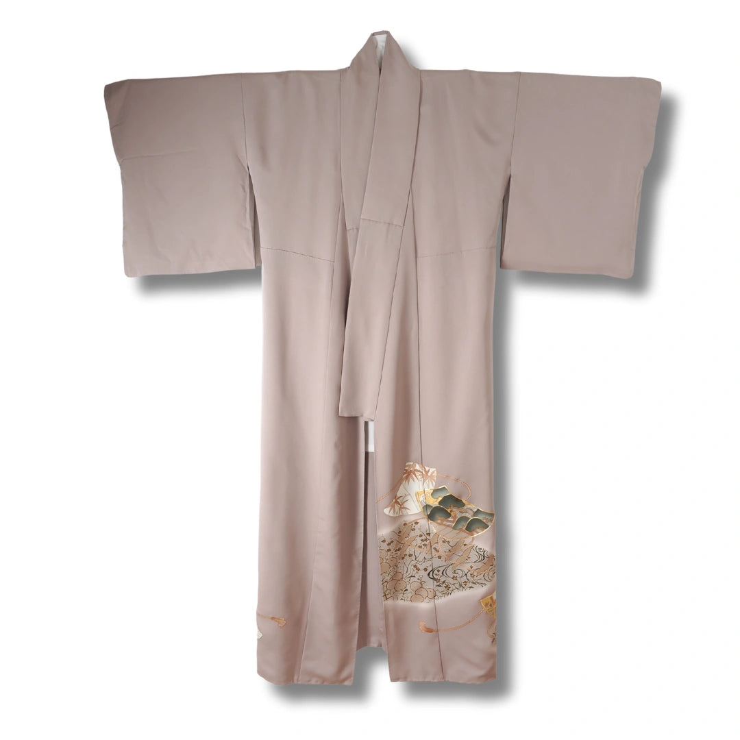 Vintage Damen Houmongi Kimono Grau mit Muster