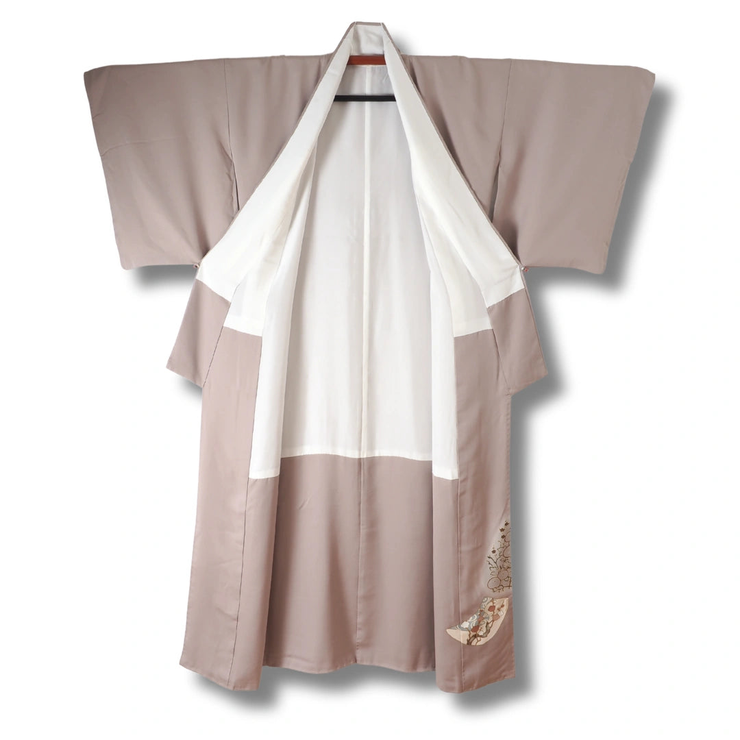 Vintage Damen Houmongi Kimono Grau mit Muster