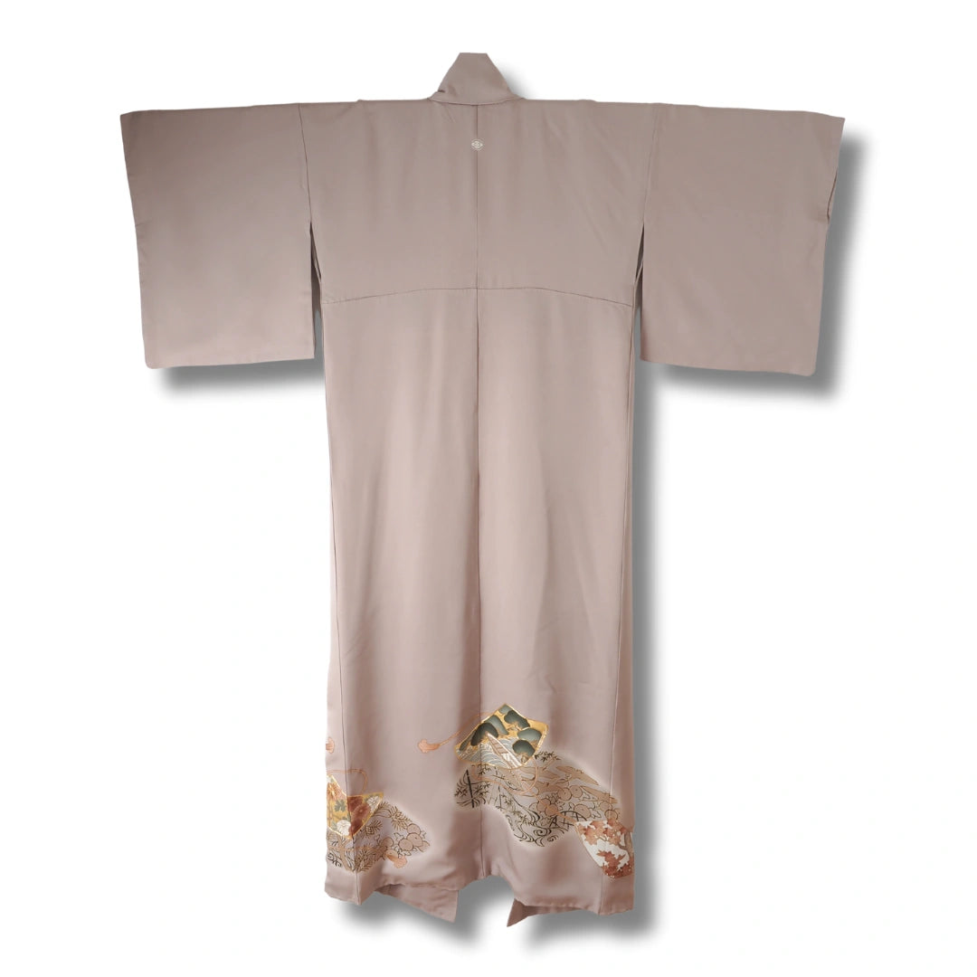 Vintage Damen Houmongi Kimono Grau mit Muster