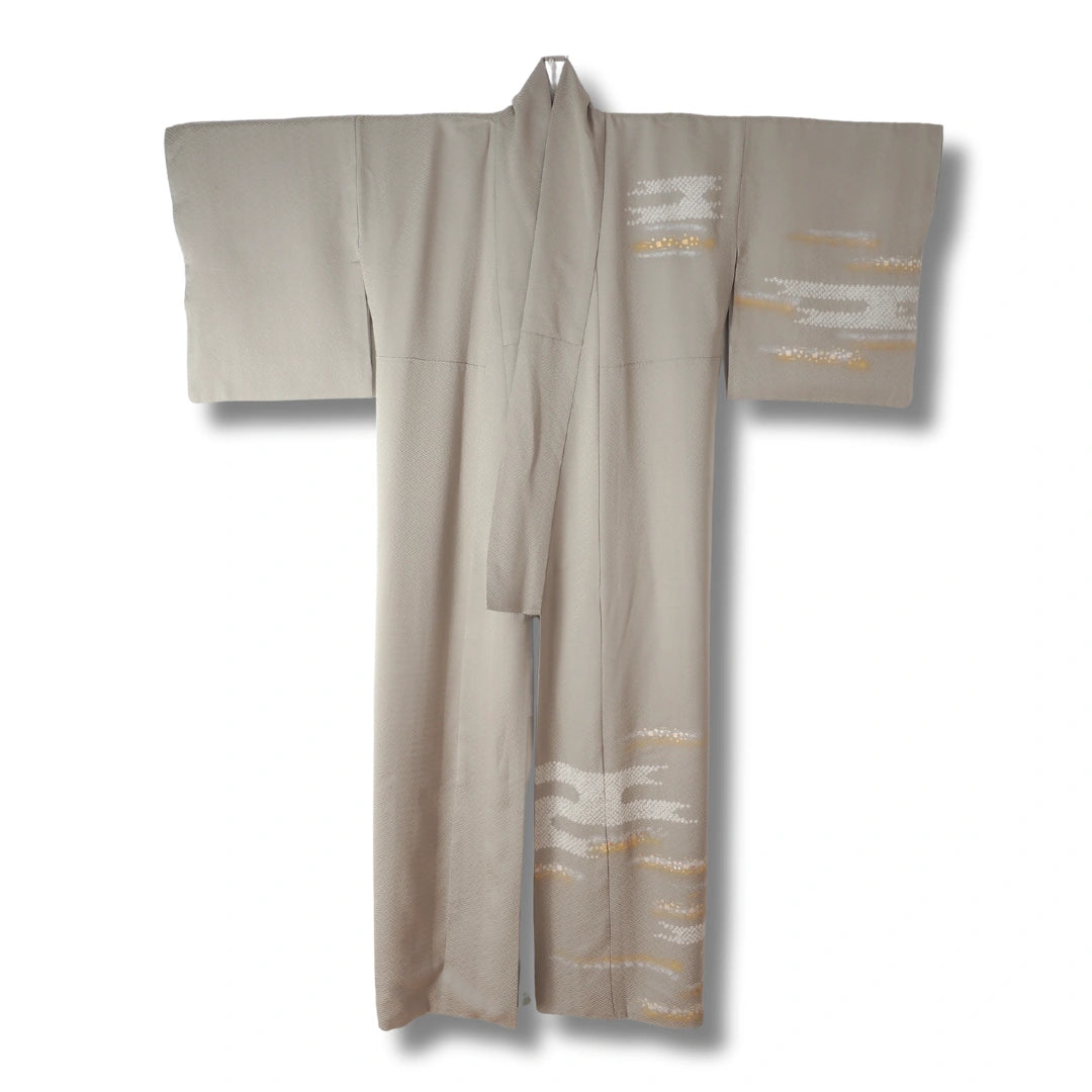 Vintage Damen Homongi Kimono in Graubeige mit Gold