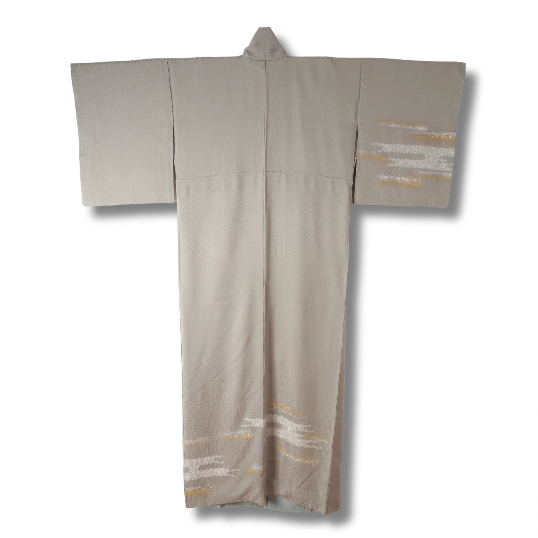 Vintage Damen Homongi Kimono in Graubeige mit Gold