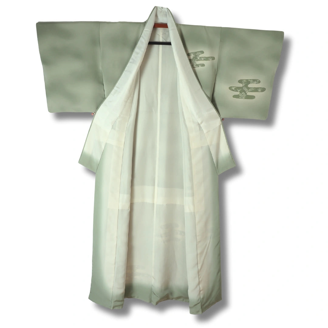 Vintage Tsukesage Kimono grün mit Muster