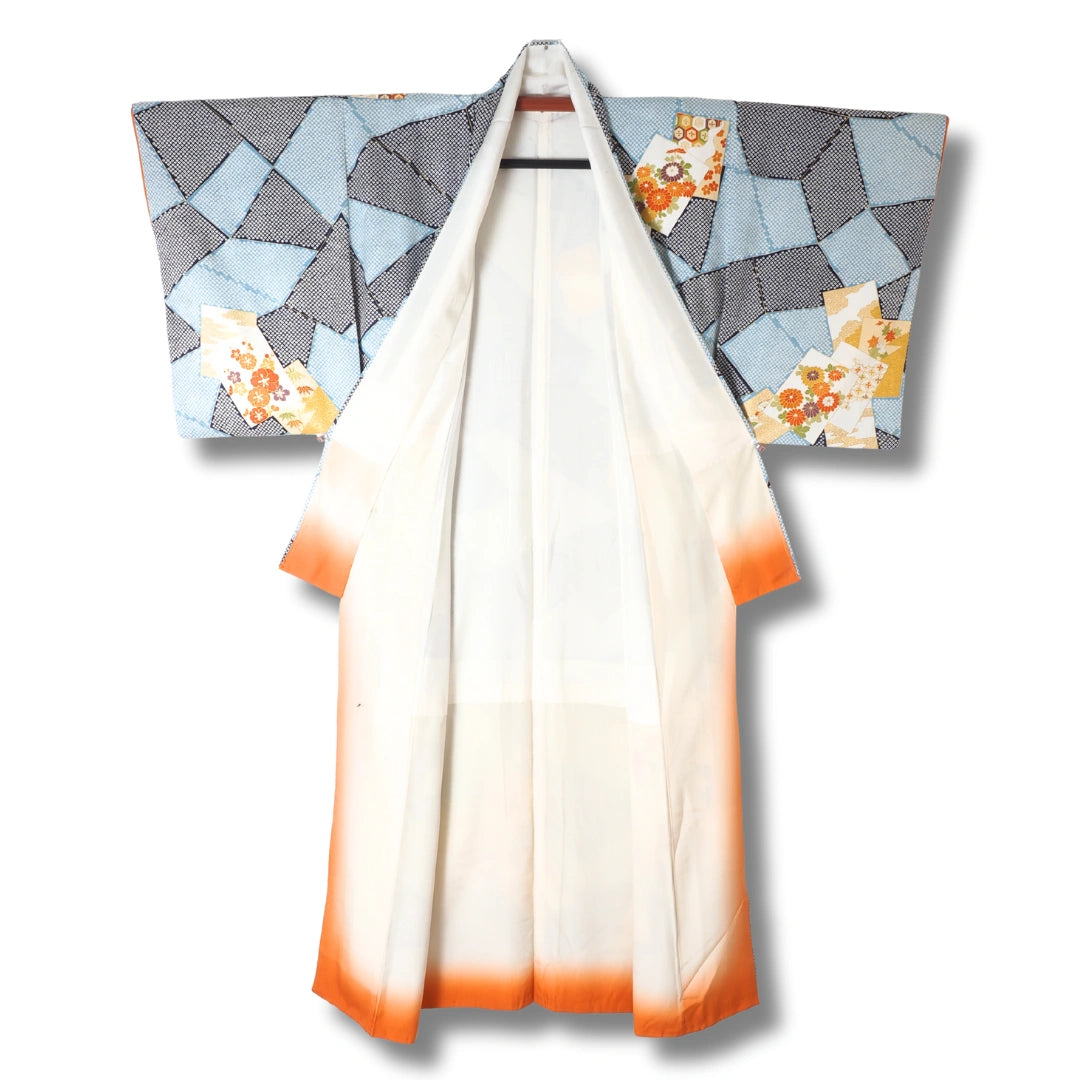 Vintage Damen Komon Kimono Hell- und Dunkelblau