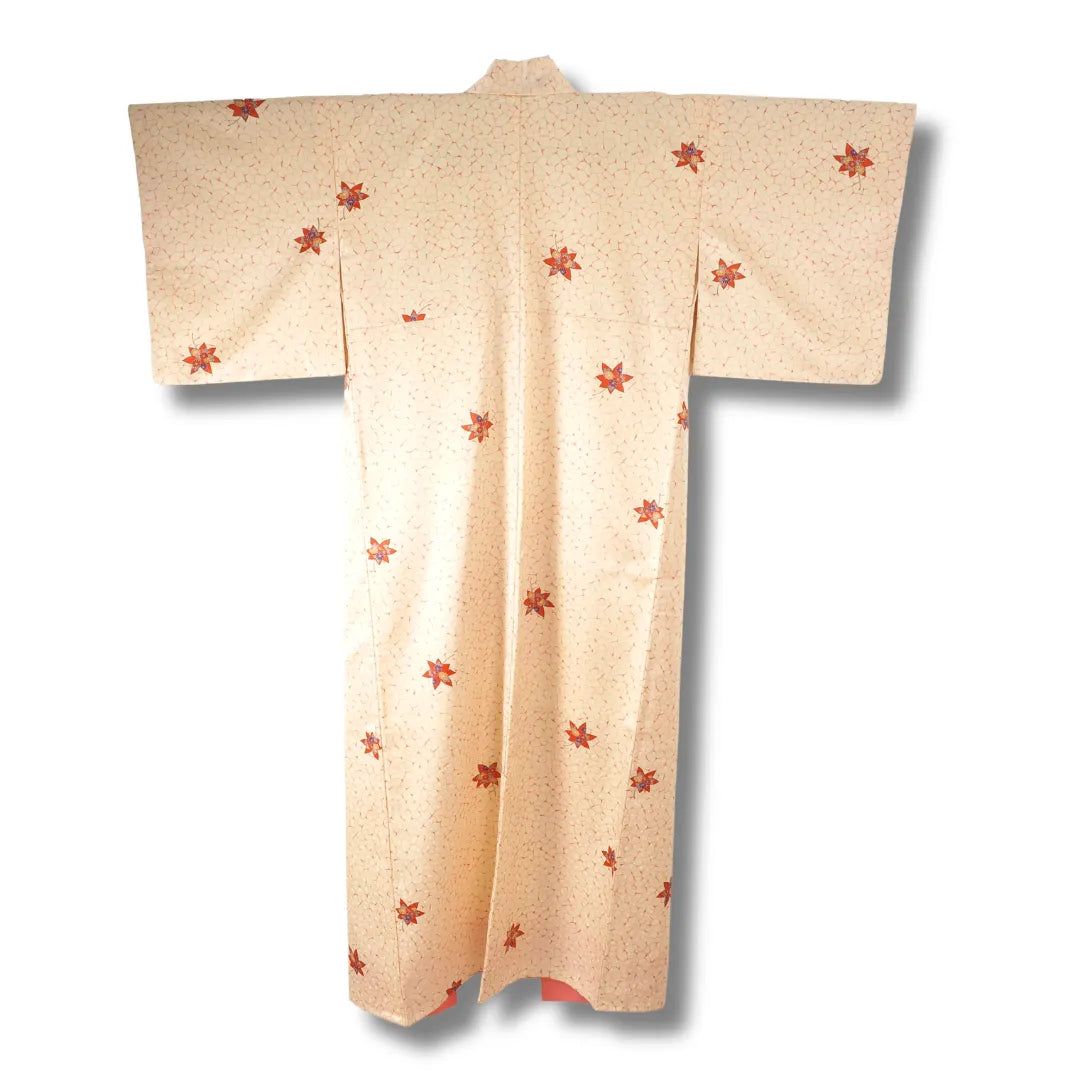 Vintage Komon Kimono hellbeige Rückansicht