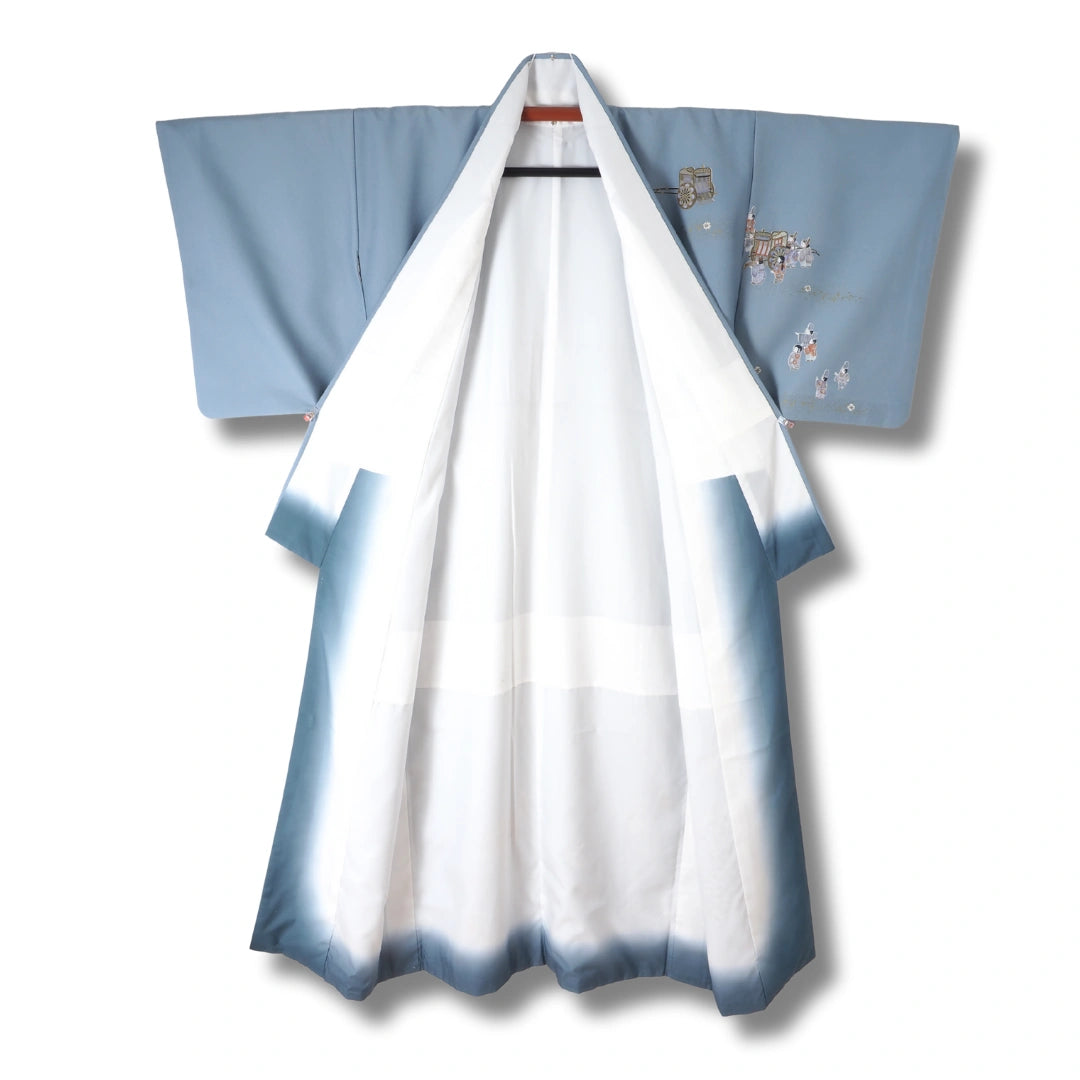 Vintage Damen Houmongi-Tsukesage-Kimono hellblau