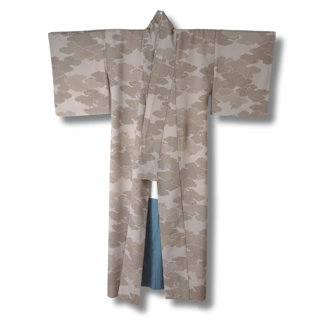Vintage Damen Komon Kimono hellbraun mit Muster