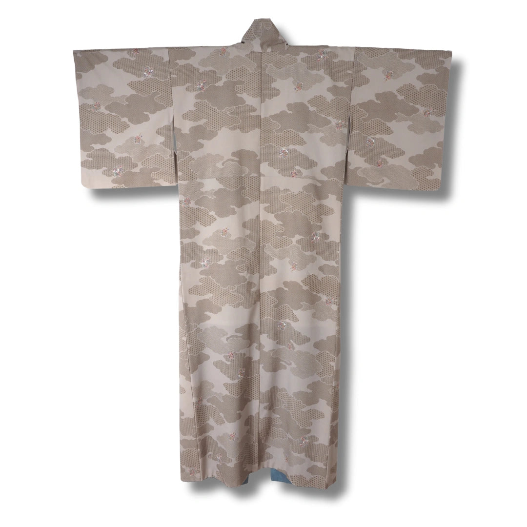 Vintage Damen Komon Kimono hellbraun mit Muster
