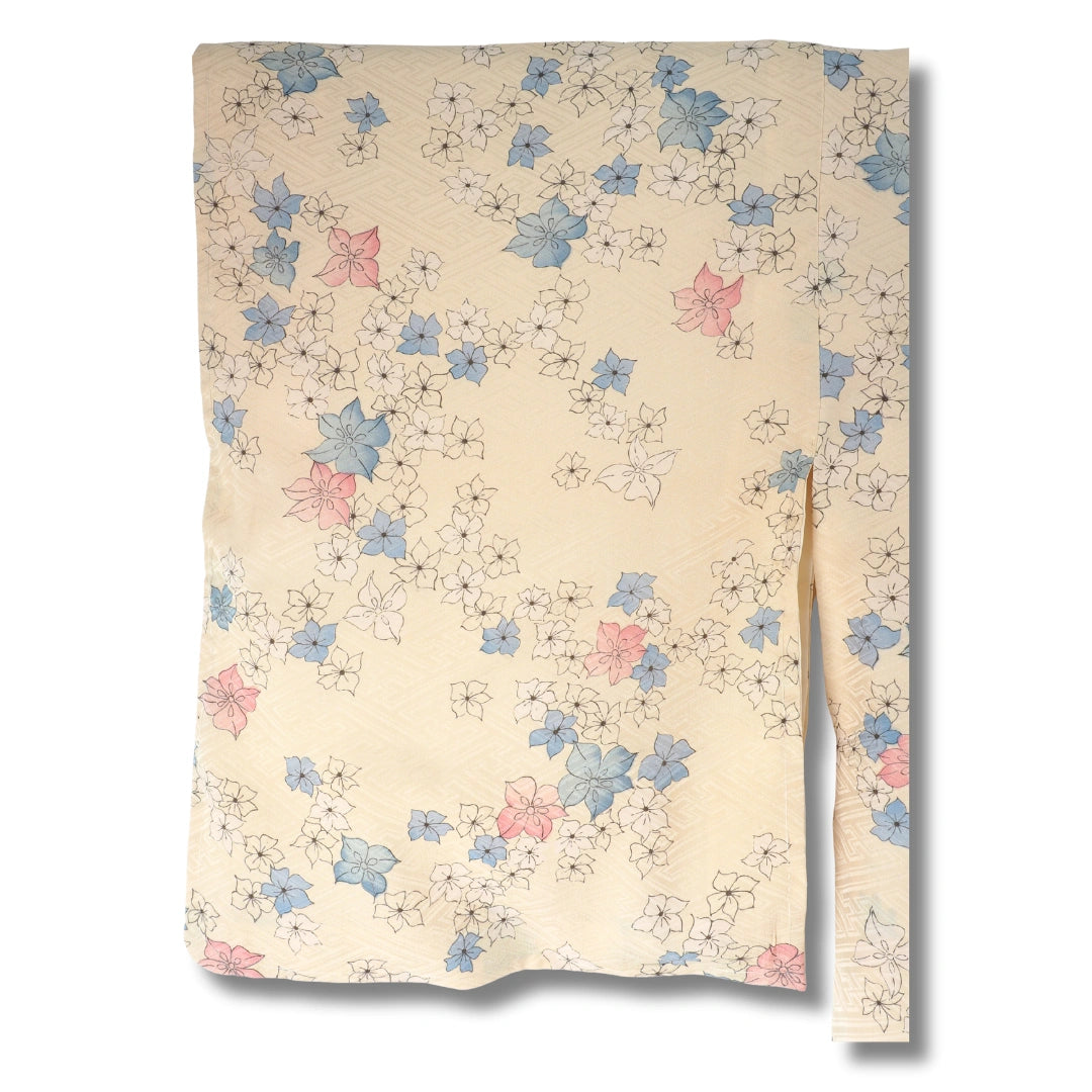 Vintage Damen Komon Kimono Hellgelb mit Blumen