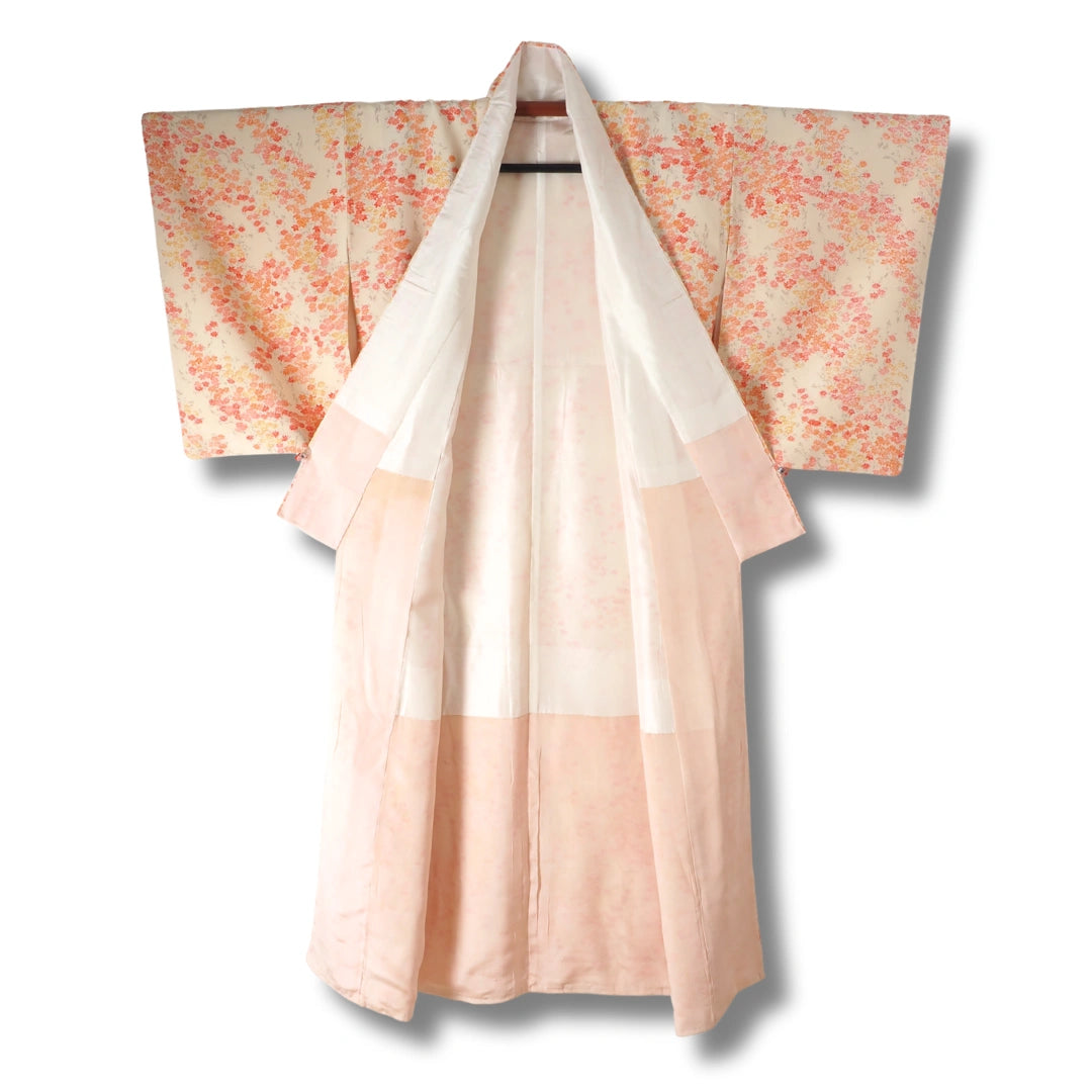 Vintage Damen Komon Kimono hellgelb mit Blumen