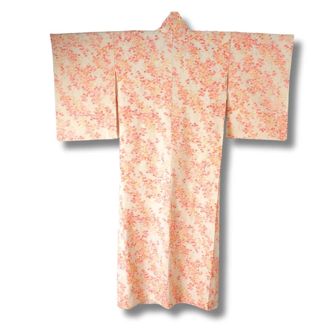 Vintage Damen Komon Kimono hellgelb mit Blumen
