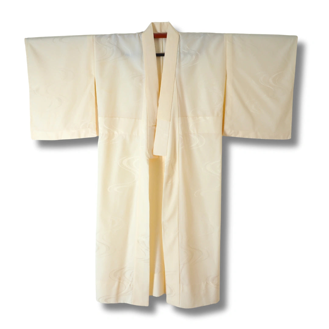 Vintage Damen Naga Juban creme mit Wellen-Jacquard