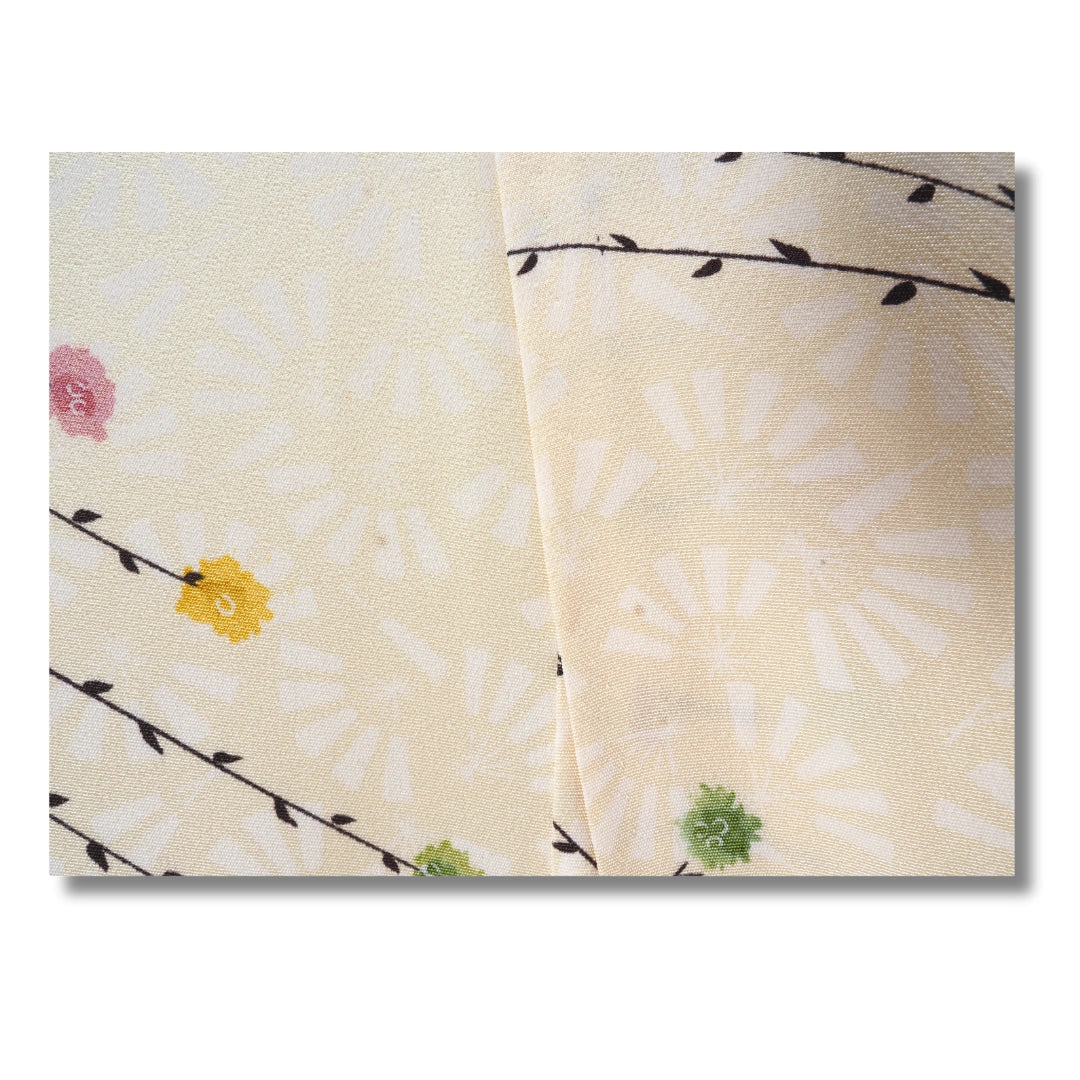 Vintage Damen Komon Kimono Hellgelb mit Blumen