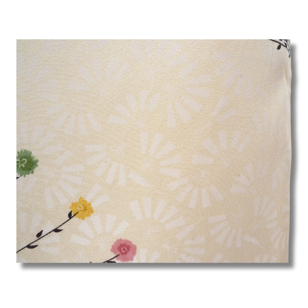 Vintage Damen Komon Kimono Hellgelb mit Blumen