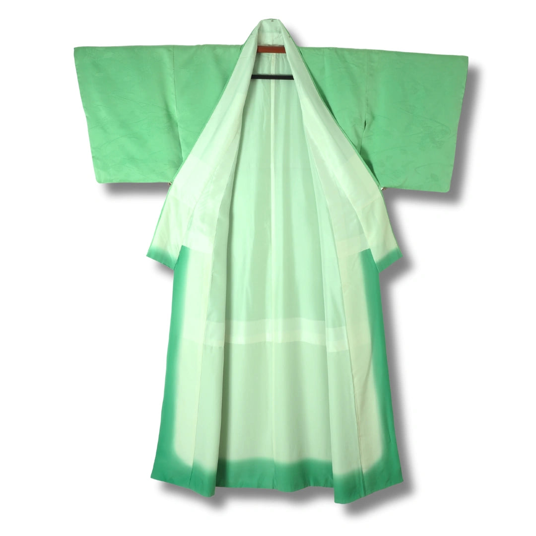 Vintage Damen Iromuji Kimono hellgrün mit Fächern 