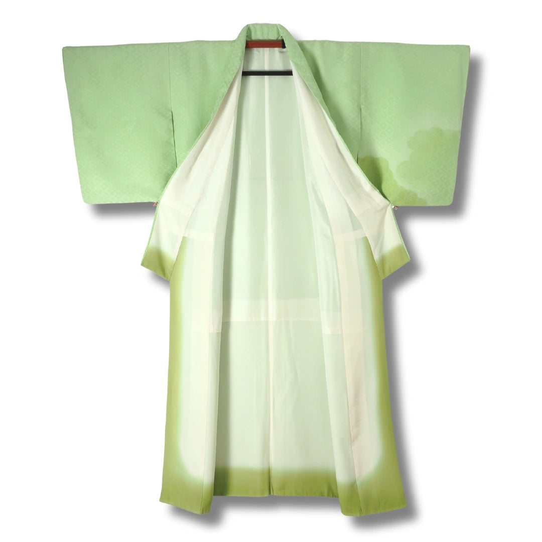 Vintage Iromuji Damen Kimono in Hellgrün mit Viereck-Muster