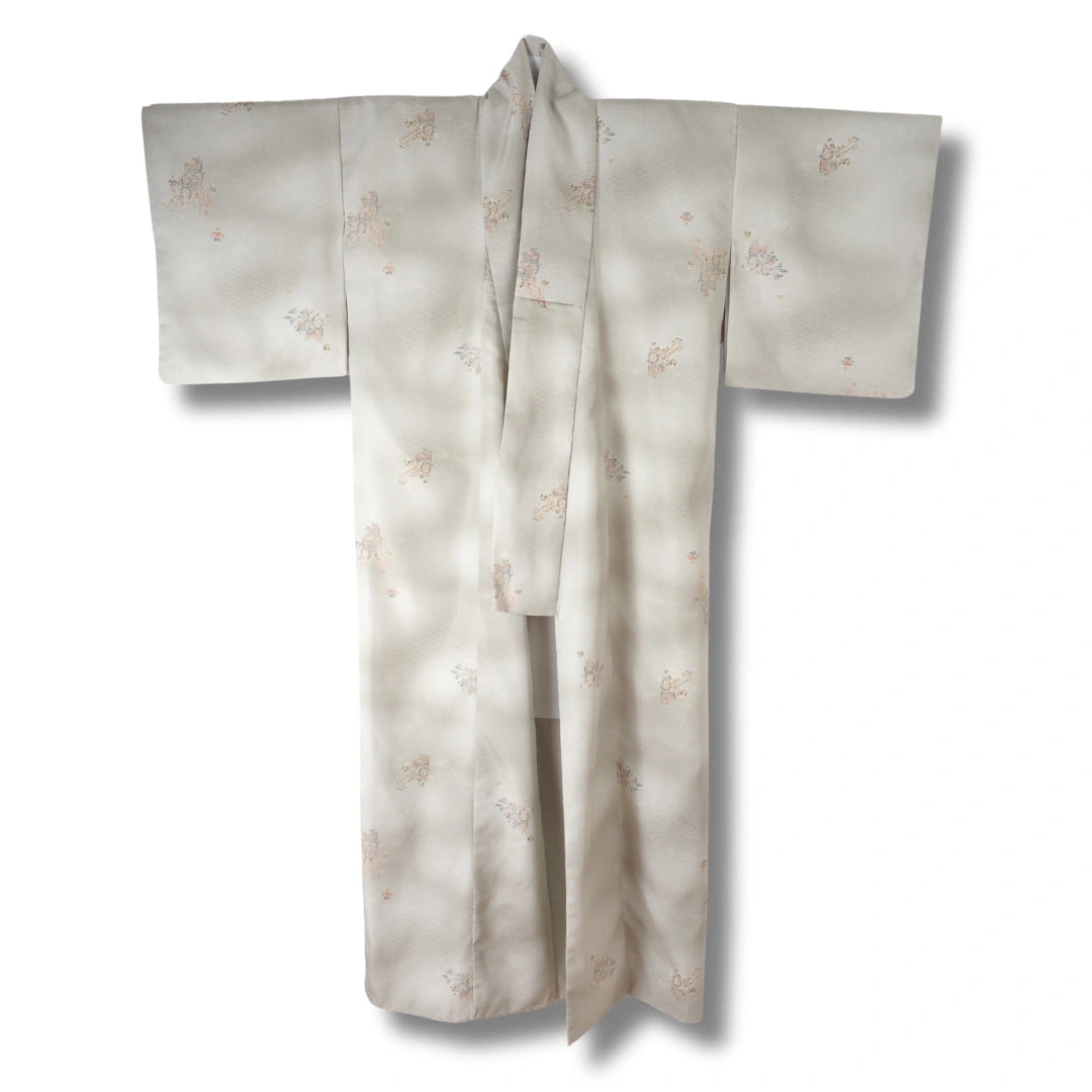 Vintage Damen Komon Kimono Hellgrün mit Wagen
